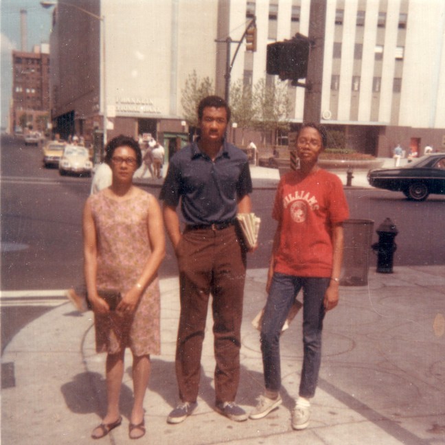 Columbus Circle, NYC, c. 1966 -- Nell, Elrick and Paula Madison the Summer after his freshman year at college and as Madison was entering high school. Rare trip to Midtown Manhattan with her mother who mostly stayed in their apartment or on their tenement's stoop.