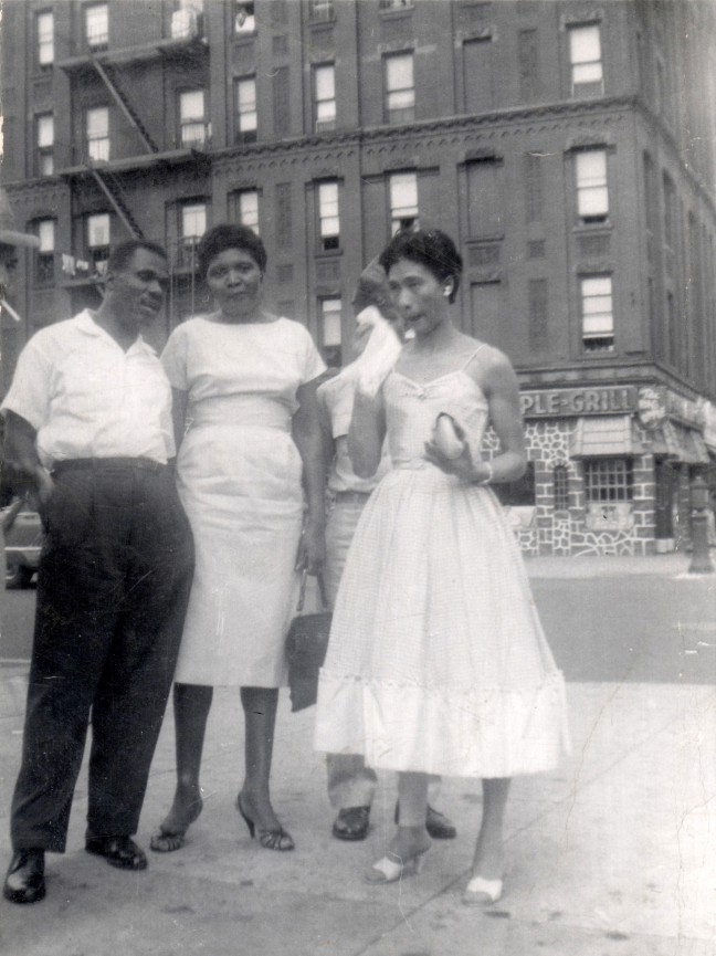 145th Street in Harlem -- Cousin George Barnes, Paula Madison's dad's first cousin, who sometimes rented a room in their small apartment. He was the only relative she consistently saw and he protected and loved us. Madion's Mom, right, holding the handkerchief. She likely made her beautiful dress.
