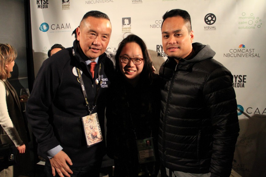 Irene (center) with David Magdael, David Magdael & Associates, Inc., (left) and Francis Cullado, Visual Communications (right) at the APA Filmmakers Experience, Sundance 2017. Photo courtesy of Abe Ferrer.