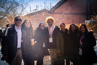 A group of diverse individual media makers and CAAM staff, board members, and panelists of "The Road to Decolonization" panel at Sundance 2019.