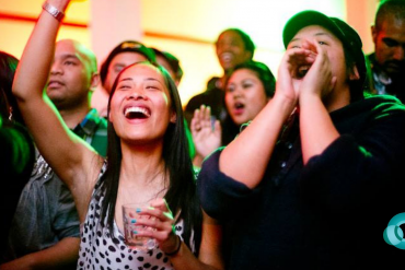 Two people cheering and celebrating